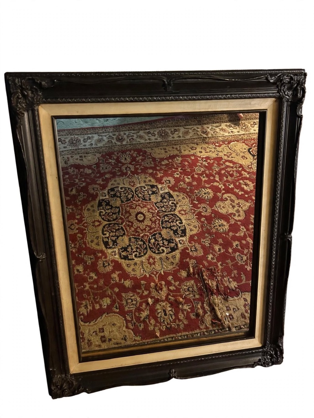 Black Forest Antique Baroque Mirror Suede Liner Ornate Carved Frame/Heavy Large